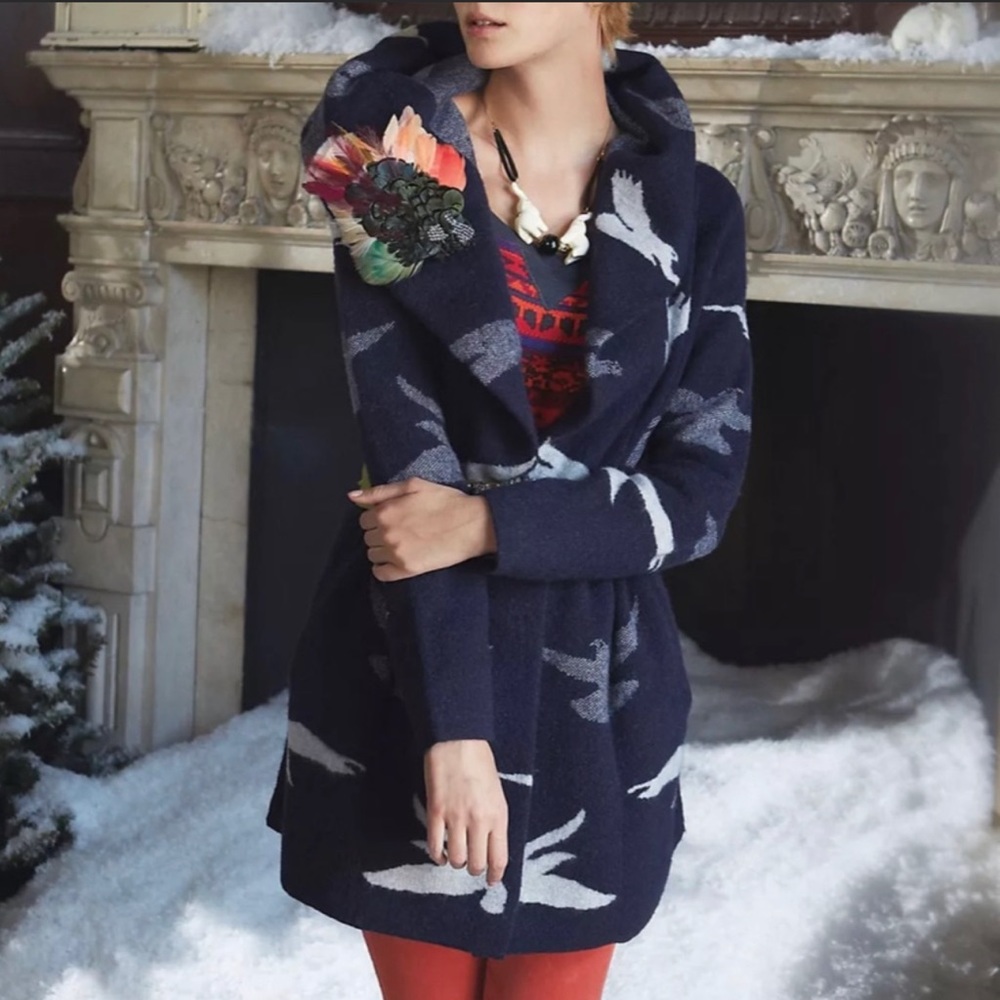 Anthropologie Field Flower Morning Birds sweater coat EUC size medium